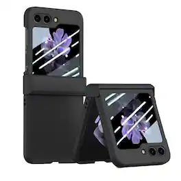 Dteck - Case for Samsung Galaxy Z Flip7 FE /Flip 6 Built-in Front Screen Protector Hinge Protection Slim Rugged Shockproof Cover - Black
