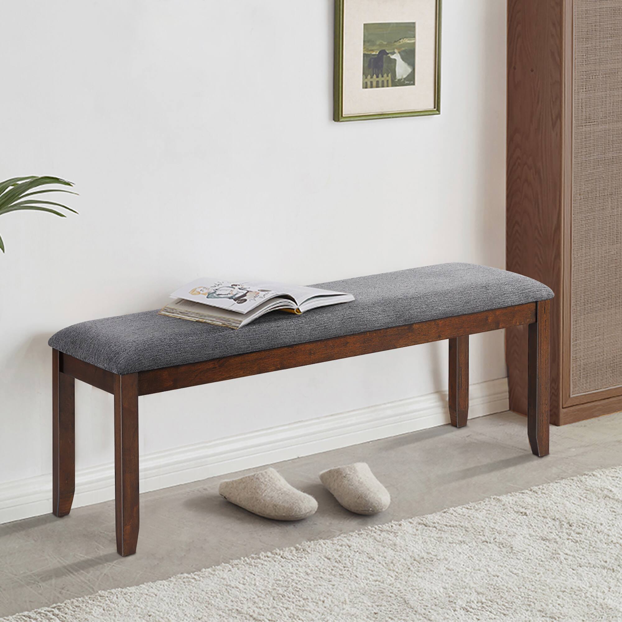 Alt View 2. Costway - Costway Set of 2 Dining Bench Rubber Wood Upholstered Padded  Bedroom Seat - Grey,Brown.