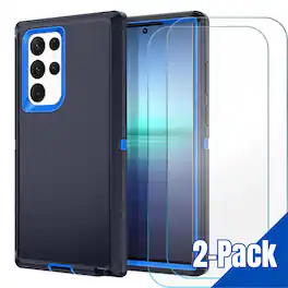 Bundle - Entronix - for Galaxy S23 Ultra - Heavy Duty Case & 2 Screen Protectors - Navy Blue