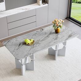 Loheer - Loheer- 5.9ft Modern Faux Marble Dining Table Sleek Hollow Frame Kitchen Table for Small Apartment - Gray