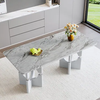 Front. Loheer - Loheer- 5.9ft Modern Gray Faux Marble Dining Table Sleek Hollow Frame Kitchen Table for Small Apartment - Gray.