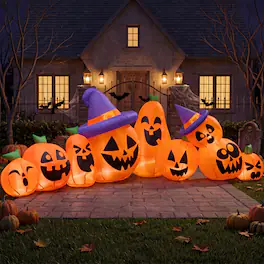 Joyfy - 12.5FT 9-Piece Pumpkin Inflatable Halloween Decoration – Built-in LEDs for Yard, Garden, Lawn & Outdoor Party Displays - Orange