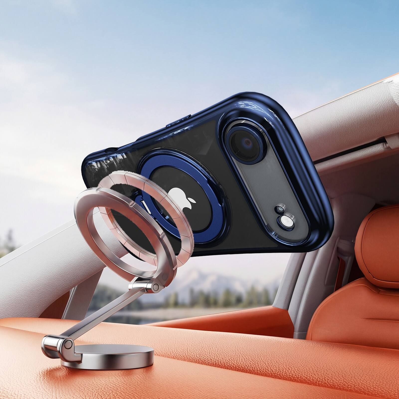 Alt View 4. Dteck - Magnetic Case for Apple iPhone Air with 360 Ring Stand and Strap, Shockproof TPU Phone Cover Built-in Lens Protector - Blue.