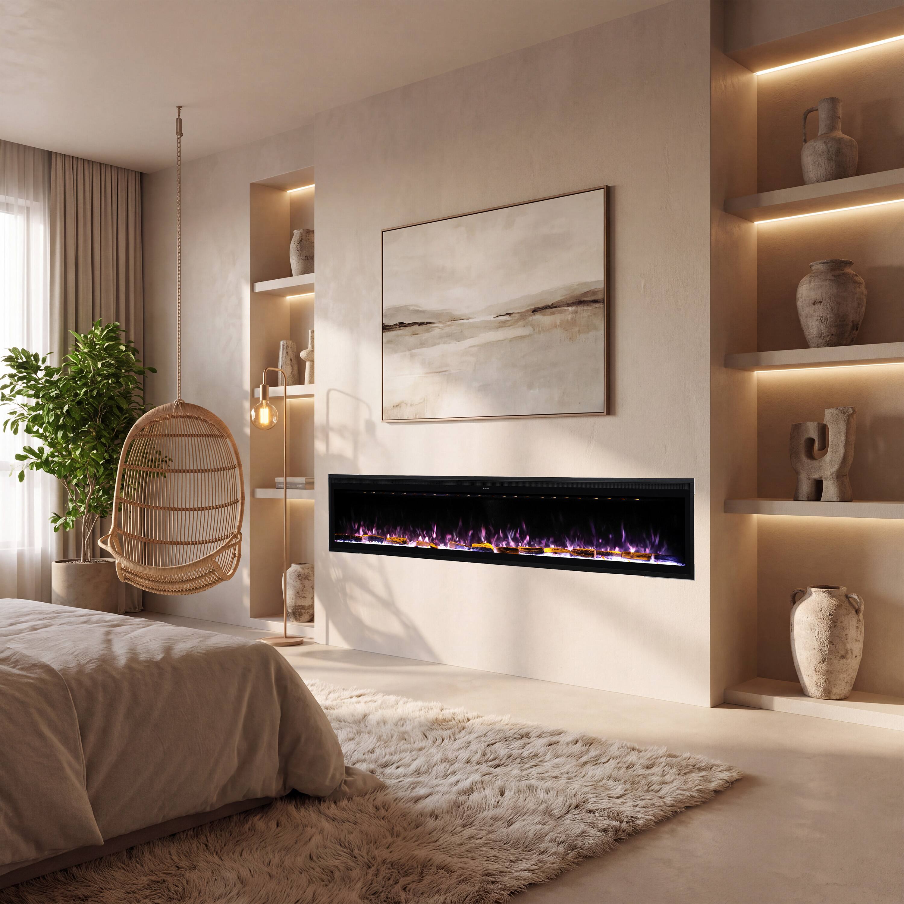 Alt View 1. Mondawe - 100" Electric Fireplace w/ 13 Flame Colors, WiFi App and Smart Control - Black.