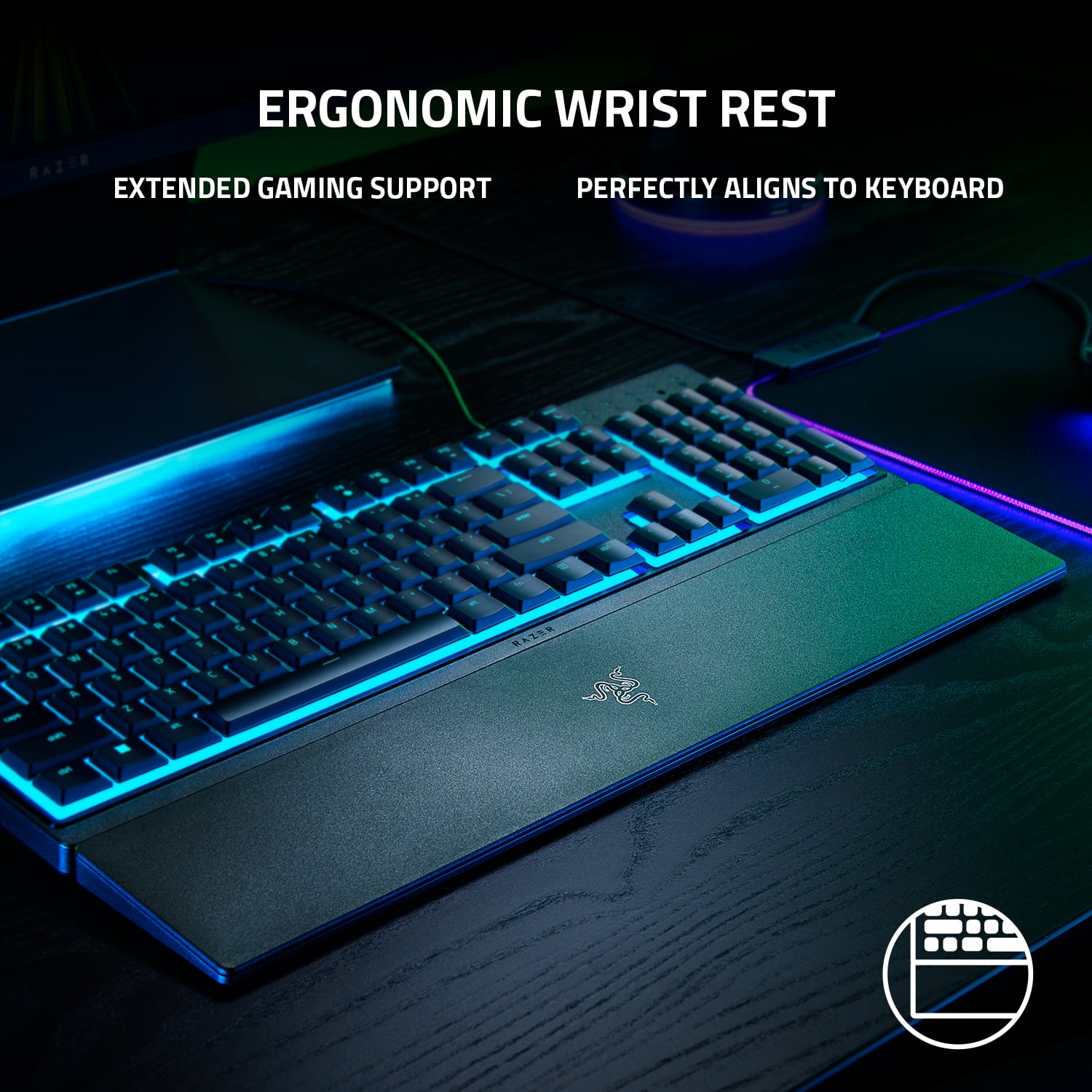 Ergonomic Wrist Rest - Razer - Extended Gaming Support - Perfectly Aligns to Keyboard.