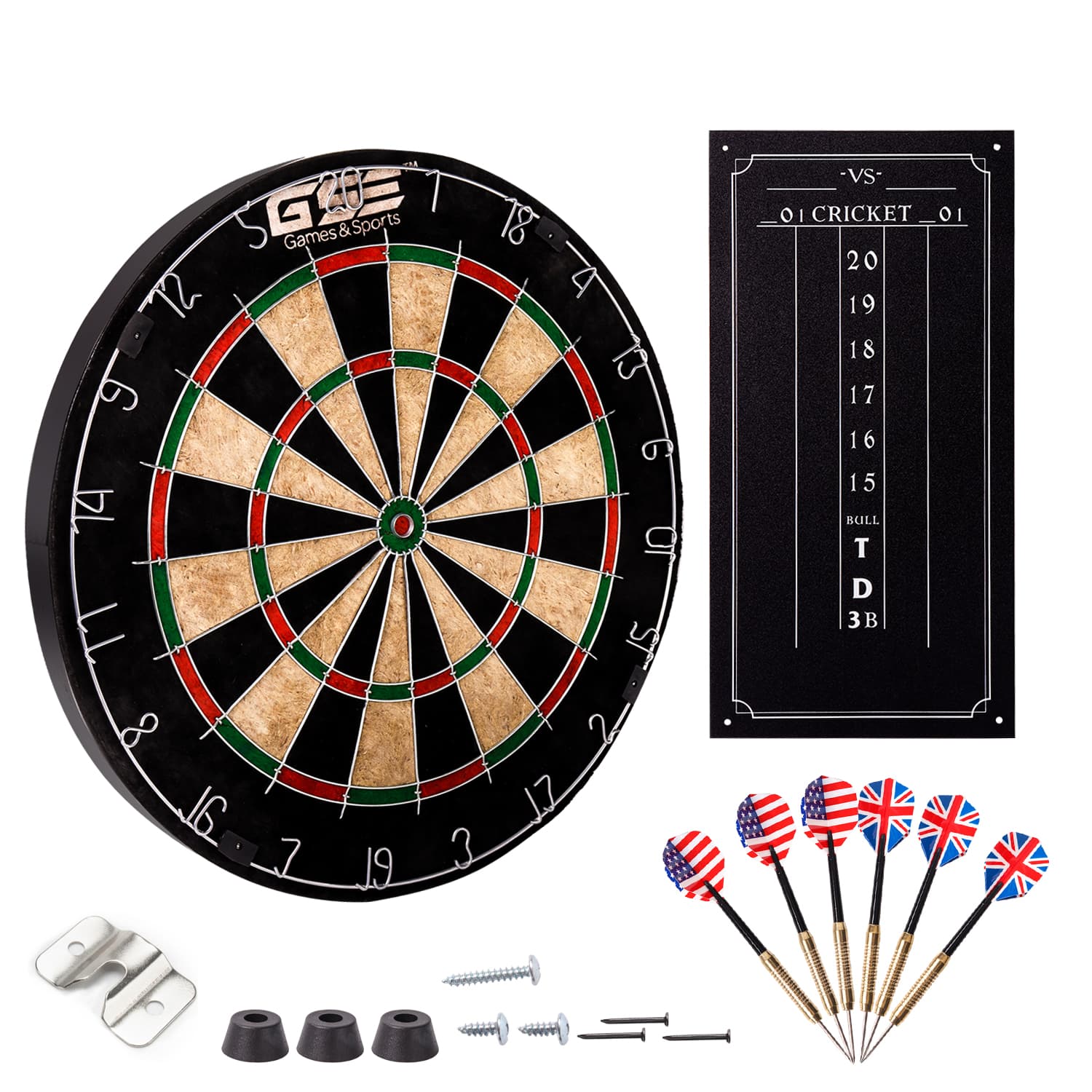 GSE Games & Sports Expert - 18" Bristle Dartboard Set with Six 17 Grams Steel Tip Darts and Chalk & Dry Erase Scoreboard - multicolor