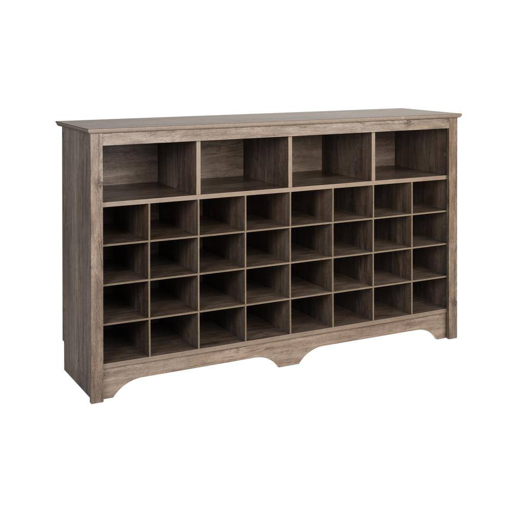Angle. Prepac - 60 inch Shoe Cubby Console, Drifted Grey - Gray.