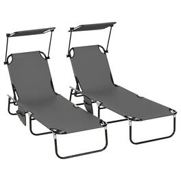 Outsunny - Chaise Lounge Chairs Set of 2, Folding Lounge Chairs with Sunshade, Reclining Back, Steel Frame - Dark Gray