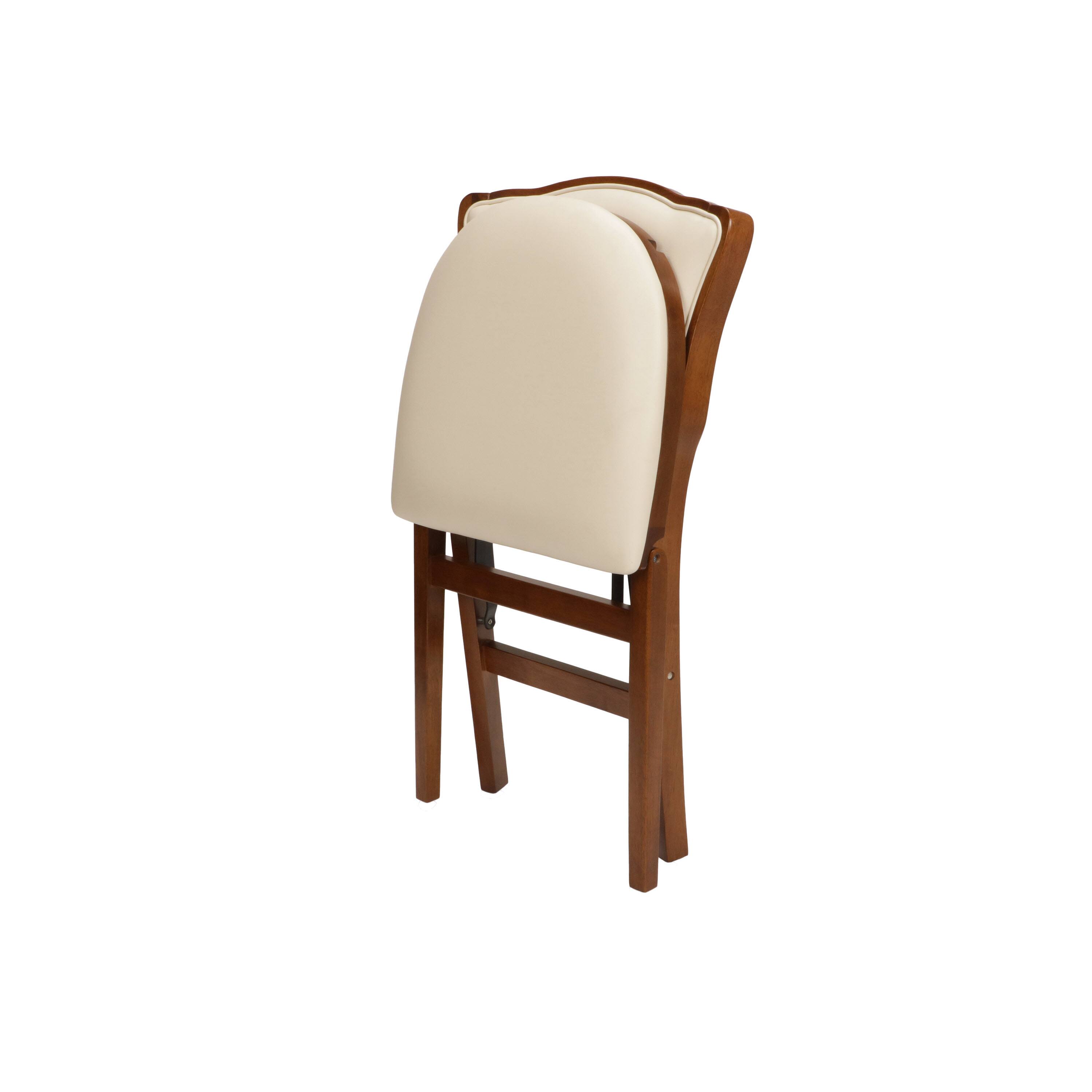 Angle. Stakmore - Stakmore French Upholstered Folding Chair, Fruitwood Frame with Off White Vinyl - Brown.