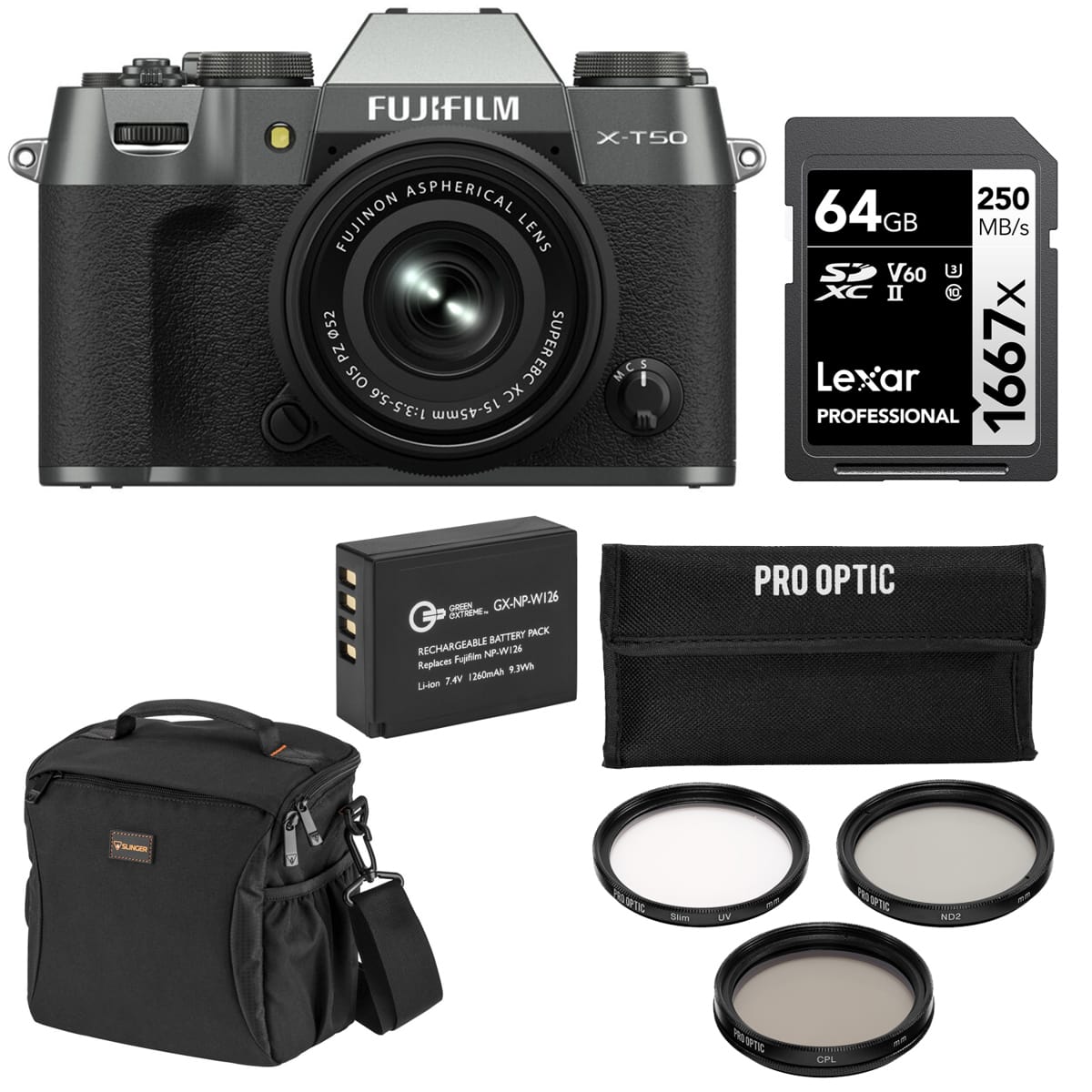 Bundle - Fujifilm - X-T50 Mirrorless Camera with XC 15-45mm f/3.5-5.6 OIS PZ Lens, Black, with Extra Battery, 64GB Memory price history on PriceWatchPro