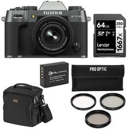Bundle - Fujifilm - X-T50 Camera XC 15-45mm f/3.5-5.6 OIS PZ Lens, Black, Filter Kit