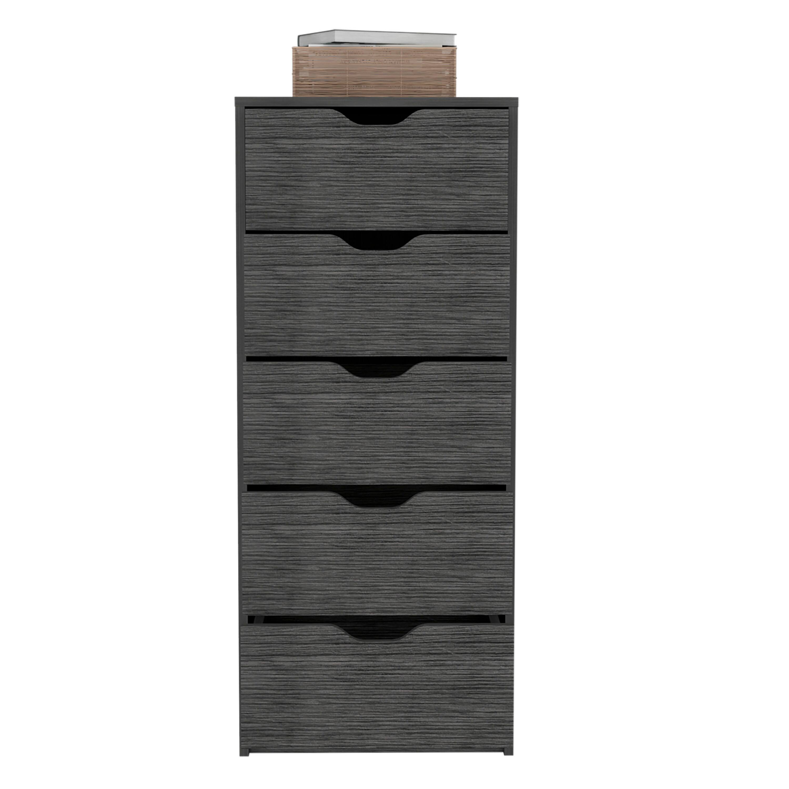 Alt View 1. TuHome - Basilea 5 Drawers Tall Dresser, Pull Out System - Smokey Oak.