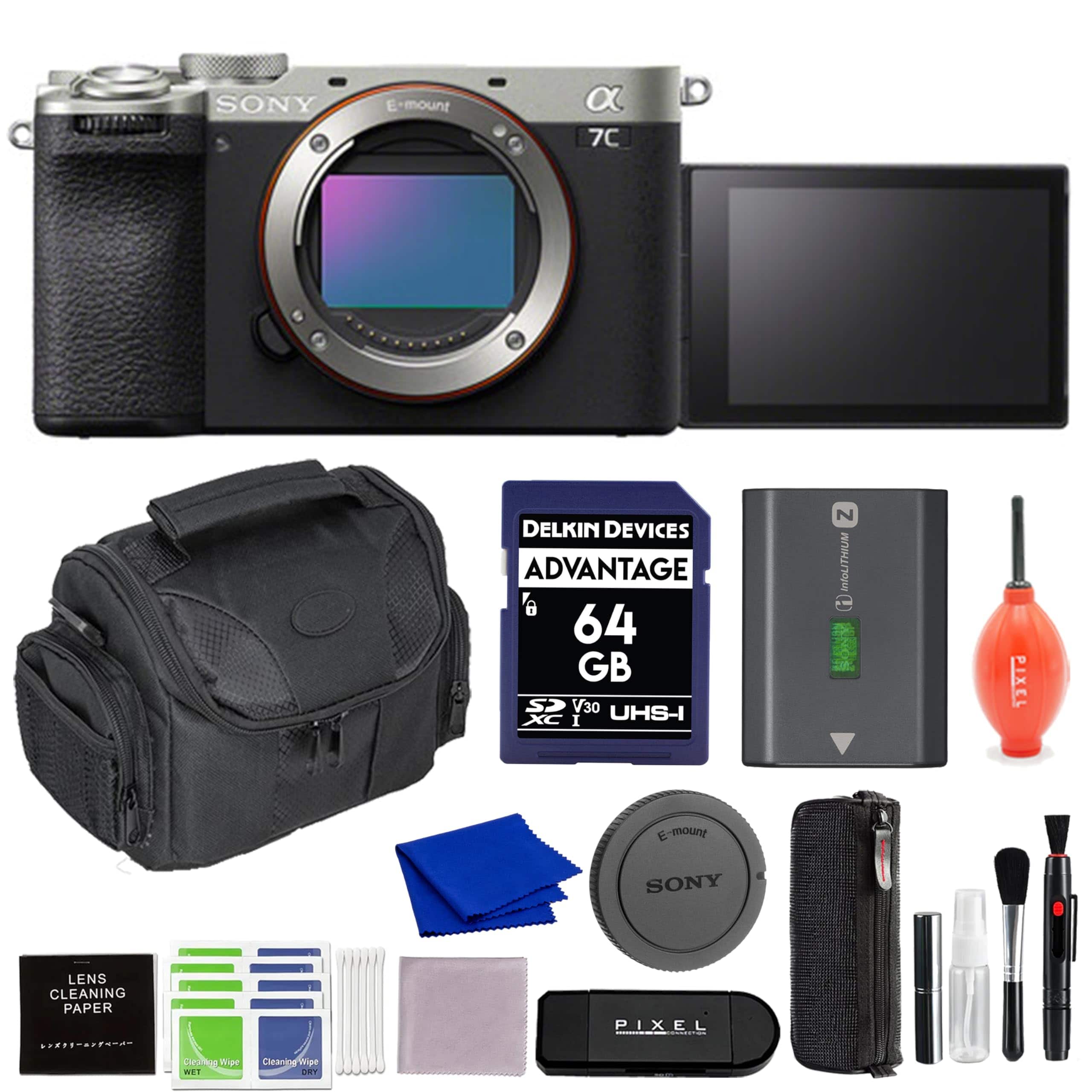 Sony - Alpha 7C II Full-Frame Interchangeable Lens Camera (Silver) Bundle with 64GB SD Card, Gadget Bag & More