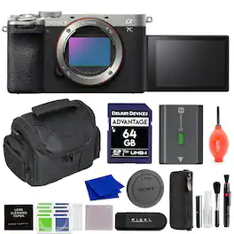 Bundle - Sony - Alpha 7C II Full-Frame Interchangeable Lens Camera (Silver) with 64GB SD Card, Gadget Bag & More