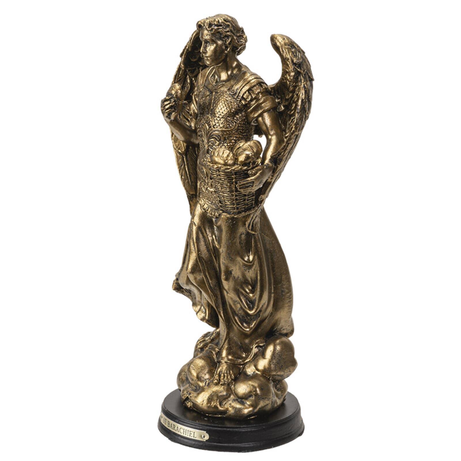 Back. Pacific Trading - St. Barachiel Archangel Blessings from God Figurine 8 Inch Tall Wooden Base with Brass Name Plate - Bronze.
