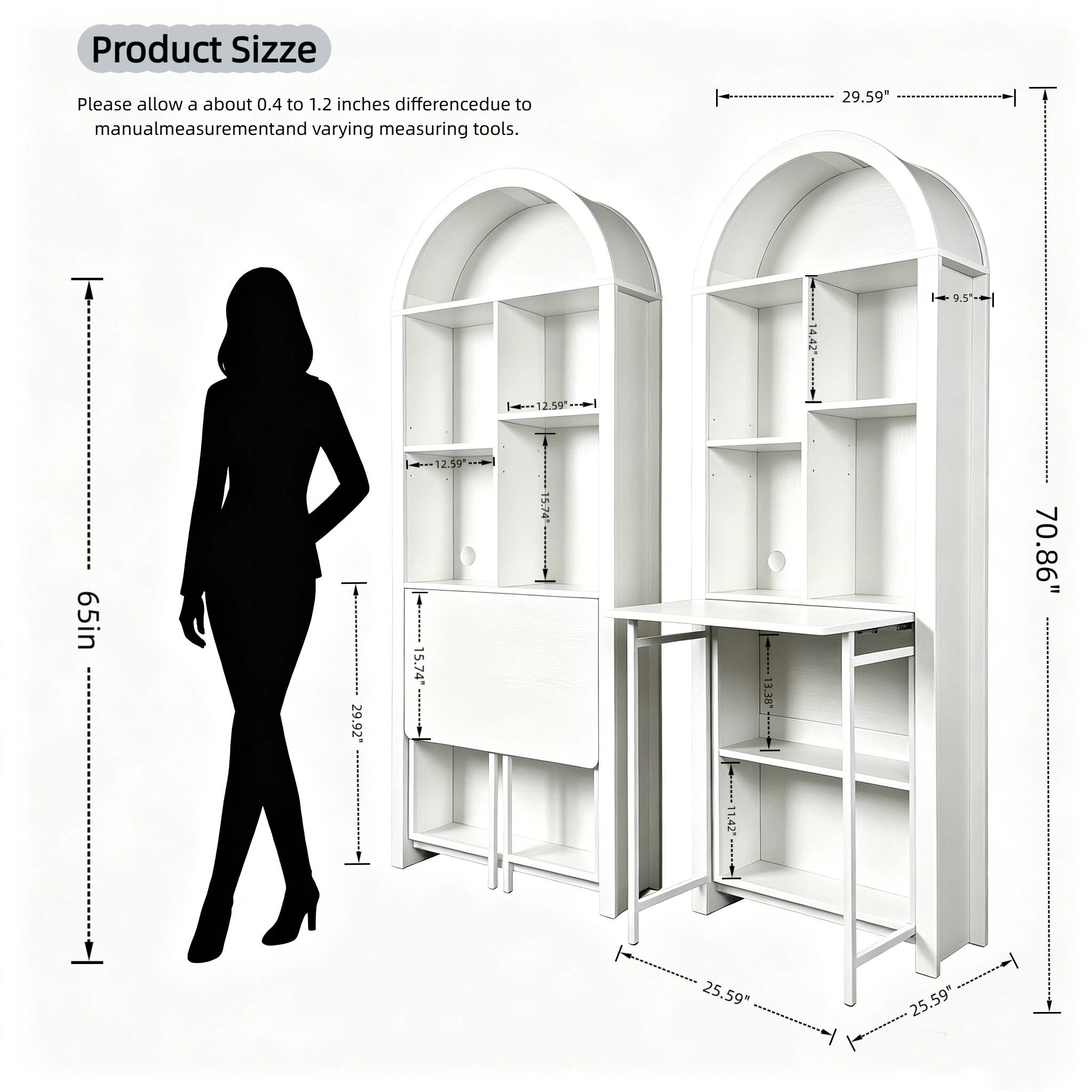 Product Size

Please allow a about 0.4 to 1.2 inches difference due to manual measurement and varying measuring tools.

- 29.59" 
- 4.42" 
- 9.5" 
- 9.5" 
- 12.59" 
- 65in 
- 29.92" 
- 15.74" 
- 3.30" 
- 70.86" 
- 11.42" 
- 25.59" 
- 25.59"