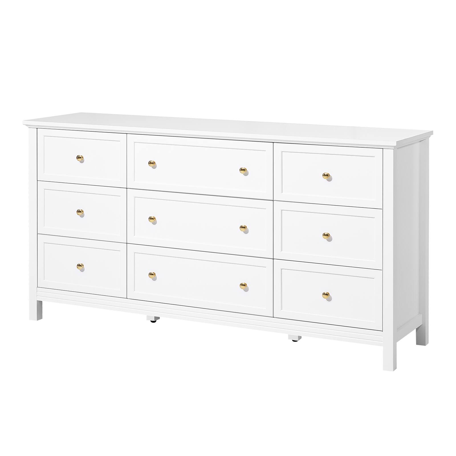 Alt View 5. VEVOR - 9 Drawer Dresser, Wooden Chest of Drawers with Sliding and Anti-tip Device, Retro Minimalist Dresser Chest - White.