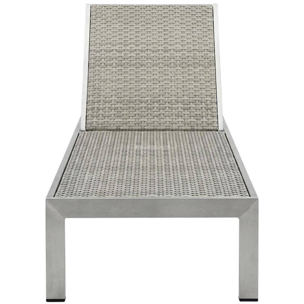 Back. Outdoor Escape - Aluminum Rattan Outdoor Lounge Chair With Adjustable Backrest - Silver.