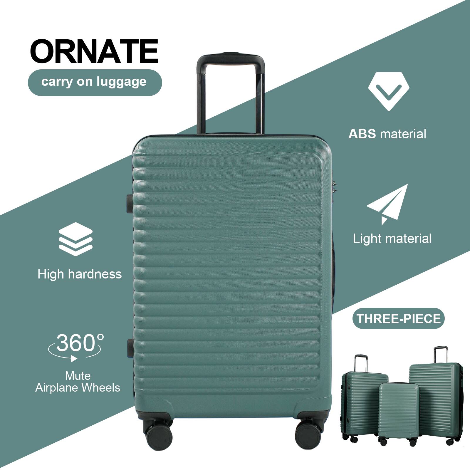 ORNATE carry on luggage

ABS material
Light material
High hardness
360°
THREE-PIECE
Mute Airplane Wheels