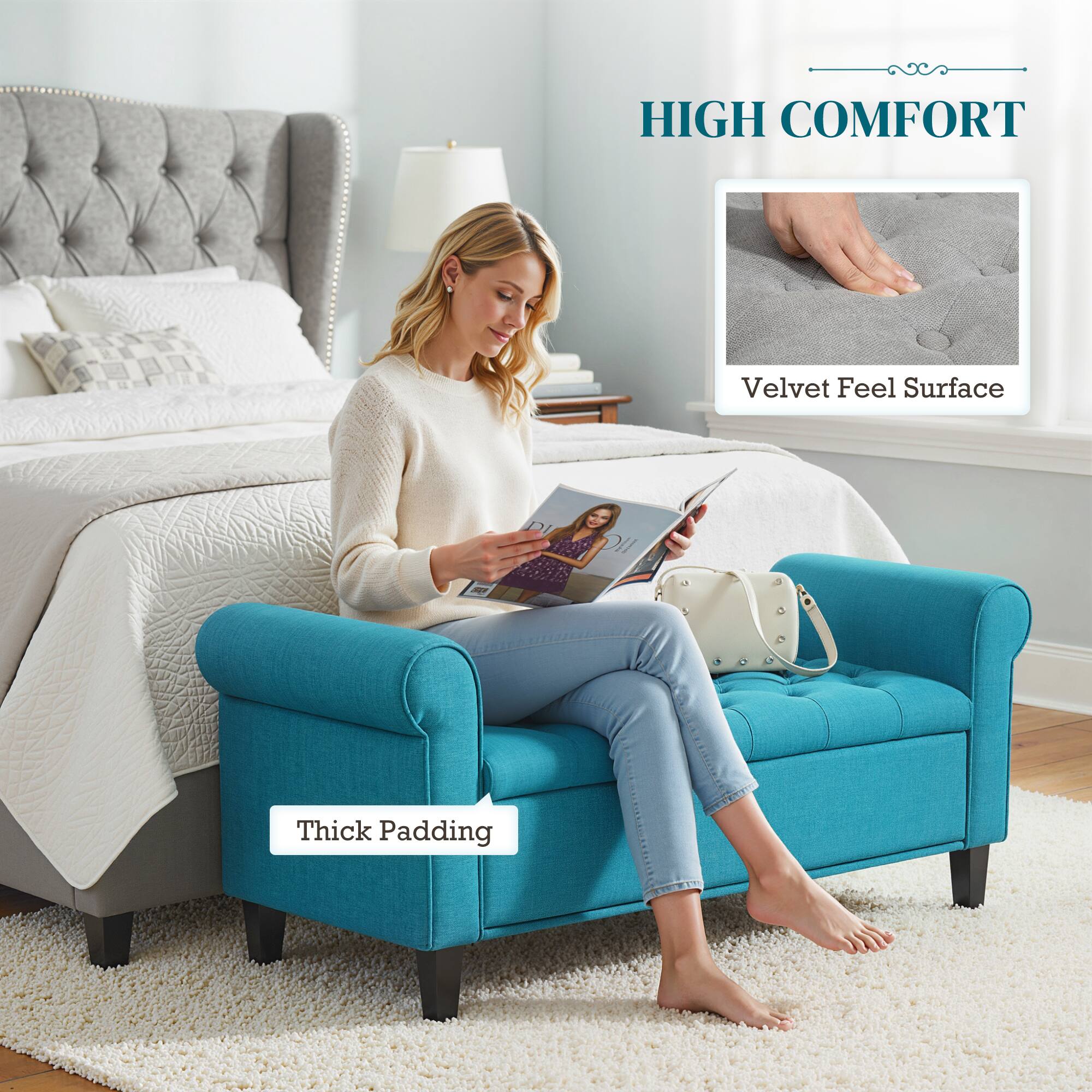 HIGH COMFORT  
Velvet Feel Surface  
Thick Padding