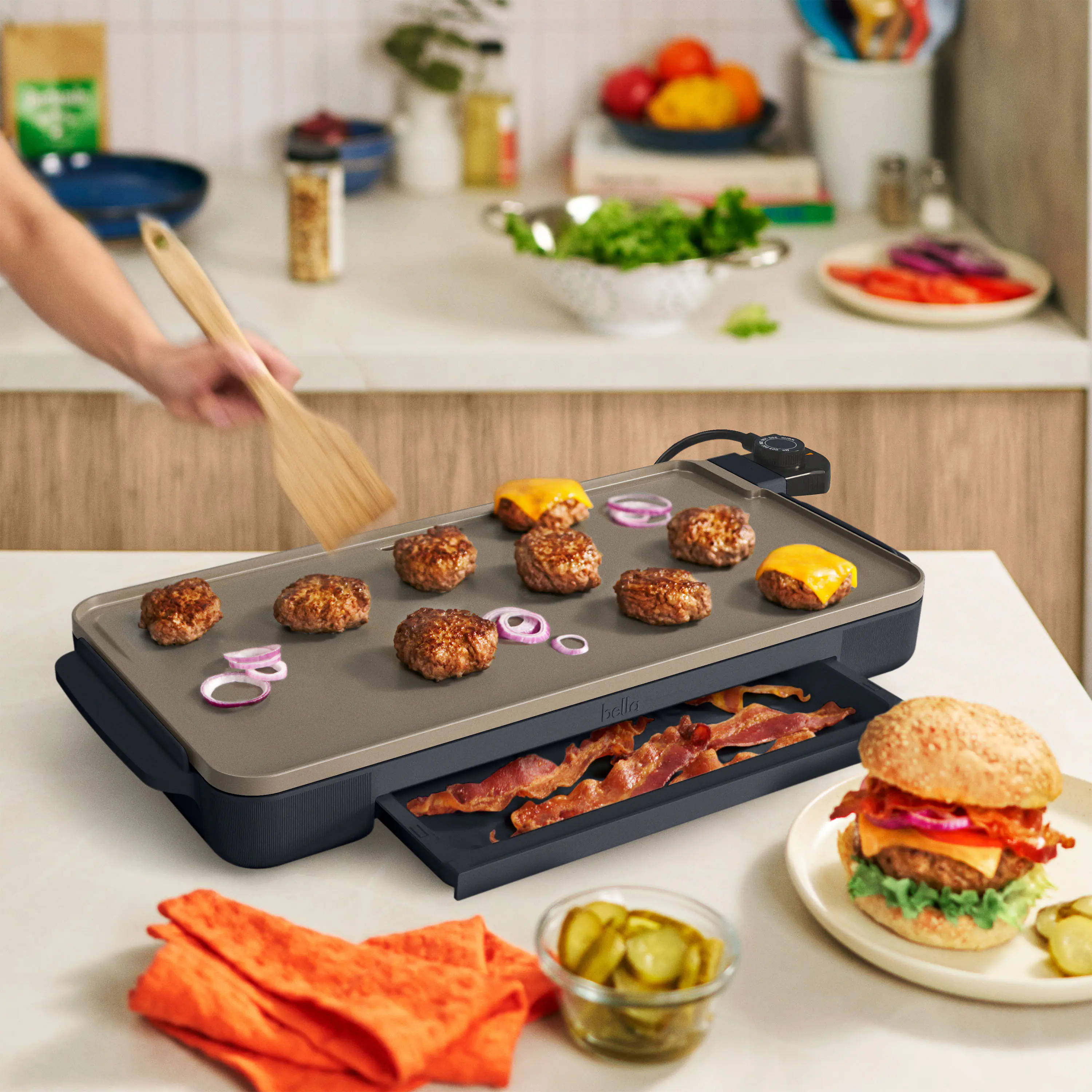 Alt View 1. Bella - 10" x 20" Electric Griddle with Warming Tray - Slate.