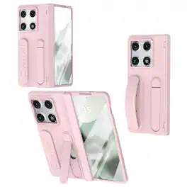Dteck - Case for Motorola Razr Fold (2026) Shockproof Hand Grip Card Slot Stand Hinge Protection Cover Built-in Screen Protector - Pink