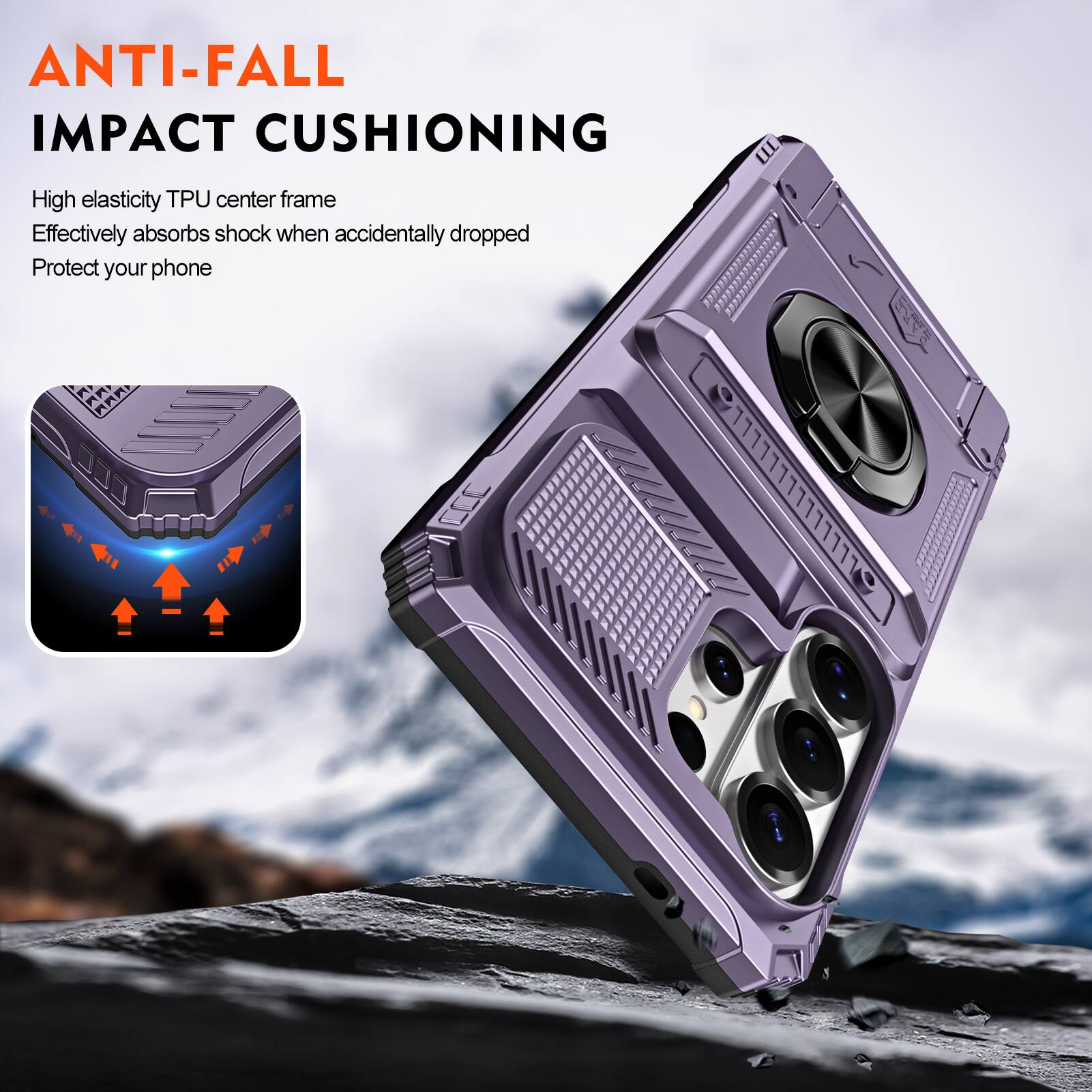 ANTI-FALL IMPACT CUSHIONING

High elasticity TPU center frame
Effectively absorbs shock when accidentally dropped
Protect your phone