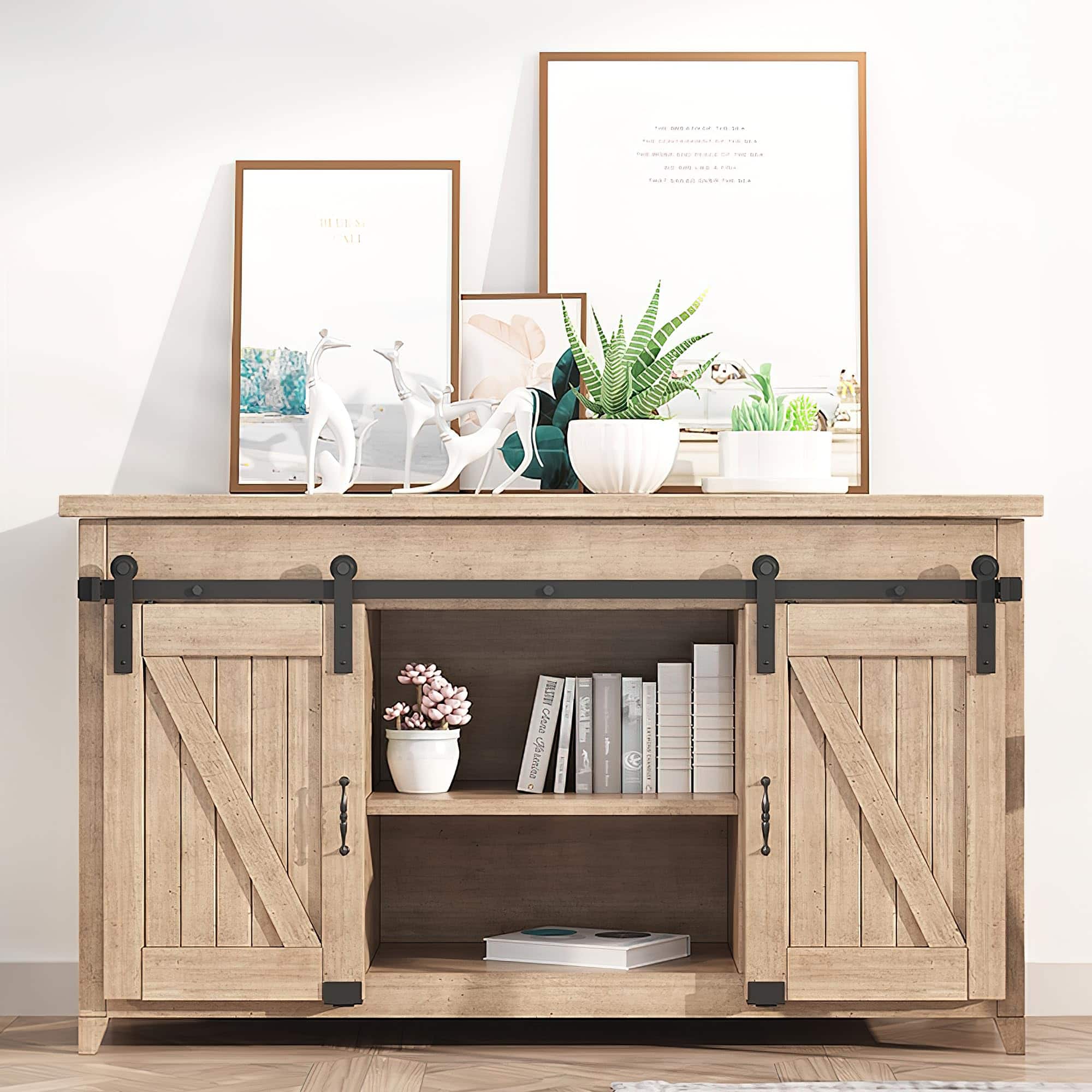 Empire DigiLabs - Super Mini Sliding Barn Door Hardware Kit For Double Cabinet Small Track Tv Stand Cupboards Storage Cabinet - Super Mini " I " Shape 5FT Track Kit (Double Door)