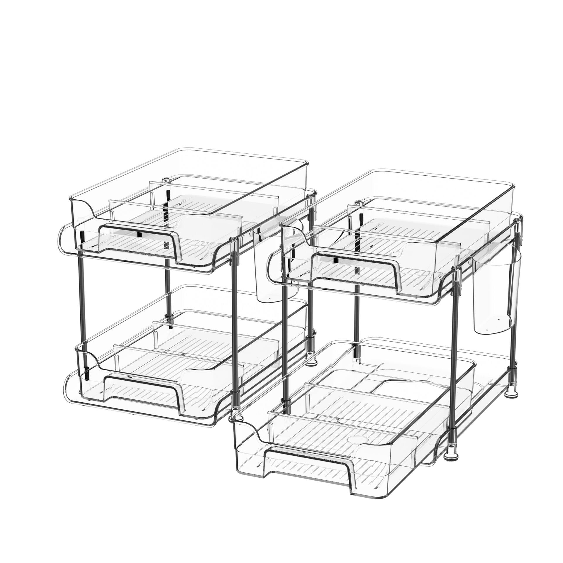 Alt View 1. GARVEE - Pull Out Makeup Organizer, 2-Tier Slide Out Pantry Shelves, Clear Sliding Drawer Storage Organizer with Dividers - Transparent.