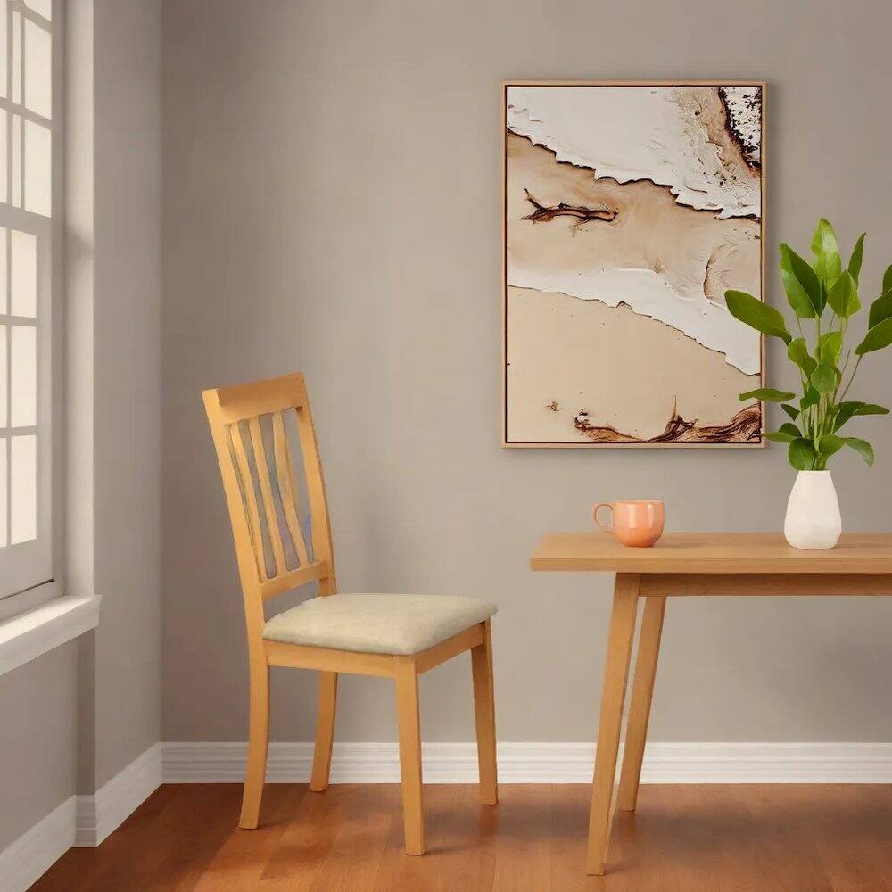 Left. FurniFact - Elegant Wooden Dining Chairs – Cushion Seat Kitchen Chairs - Oak.