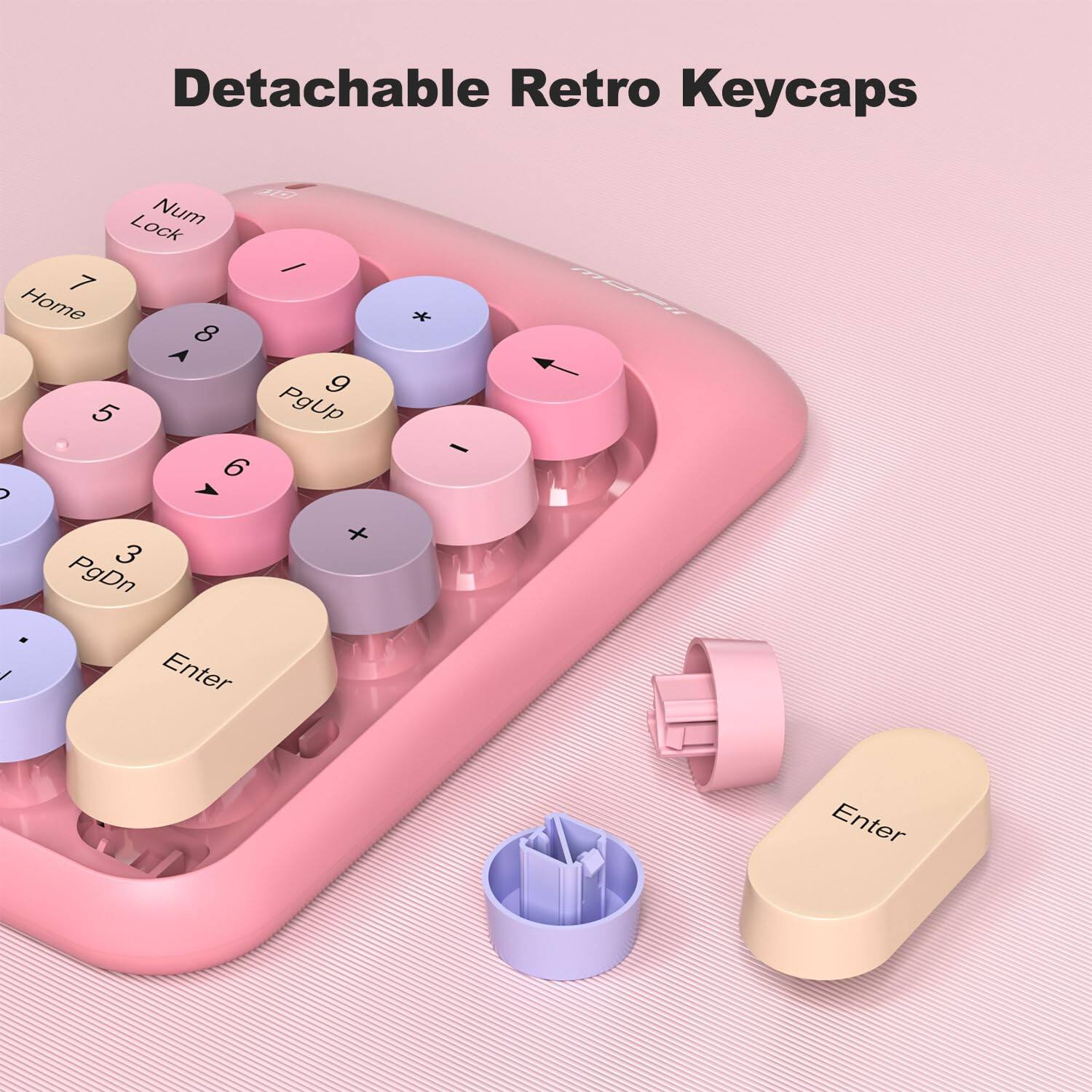 Detachable Retro Keycaps

Num Lock / 7 Home 8 A 9 5 PgUp 6 + 3 PgDn / Enter * I Enter