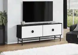 APRILSOUL - Tv Stand 60 Inch Console Media Entertainment Center Storage Cabinet Living Room And White Laminate Metal - Black