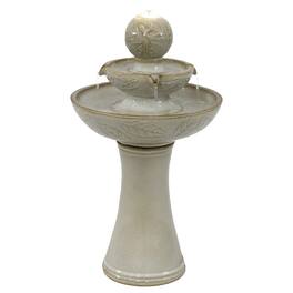 Sunnydaze - Gentle Glow 26.5" H 2-Tier Ceramic Fountain with LED Lights - Off-White
