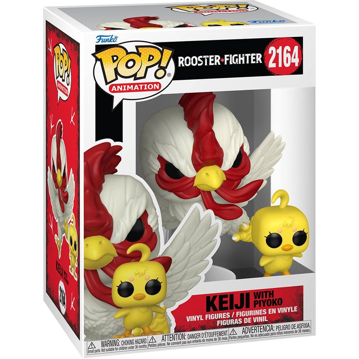 Funko POP! Animation  
Rooster Fighter 2164  
Keiji with Piyo  
Vinyl Figures / Figurines en Vinyle / Figuras de Vinil  

Advertencia: Peligro de asfixia. No es adecuado para menores de 36 meses.  
Attention: Danger of suffocation. Not suitable for children under 36 months.  
Warning: Choking hazard. Small parts. Not suitable for children under 36 months.