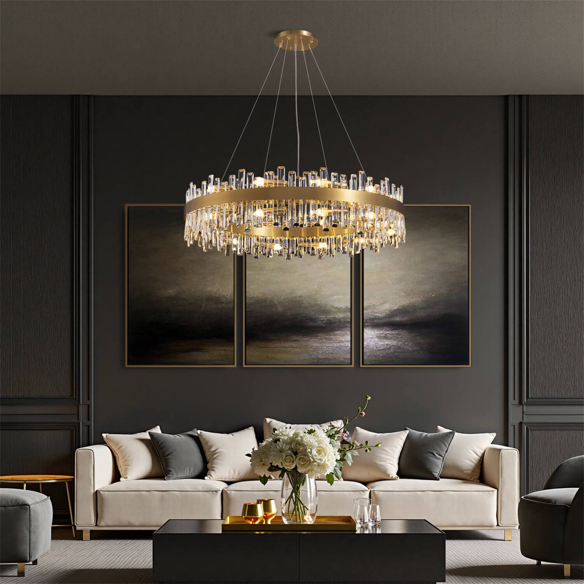 Alt View 1. Siljoy - 20-Light Brushed Gold 2-Tier K9 Crystal Raindrop Chandelier, 39.4in 3-Way Dimmable for Dining/Living/Kitchen/Bedroom - Gold.