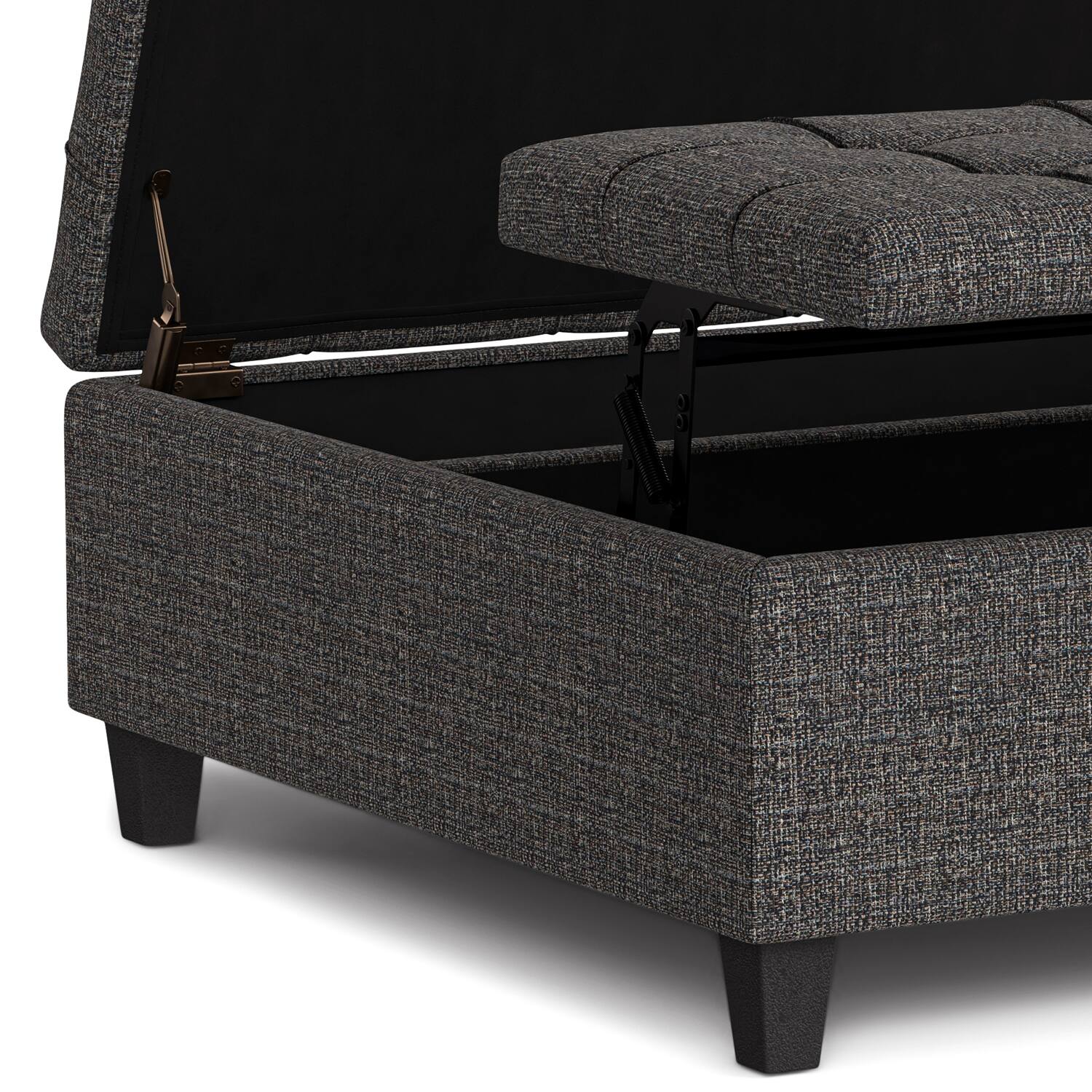 Alt View 6. Simpli Home - Harrison 40 inch Wide Transitional Square Large Coffee Table Storage Ottoman in Ebony Polyester Tweed, Assembled - Ebony.