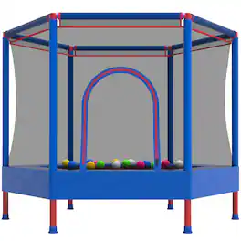 Segmart - 55" Toddler Trampoline with Safety Net, Kids Trampoline for Toddlers with No Gap Design and Ocean Balls for Kids 3-8 - Blue+Red