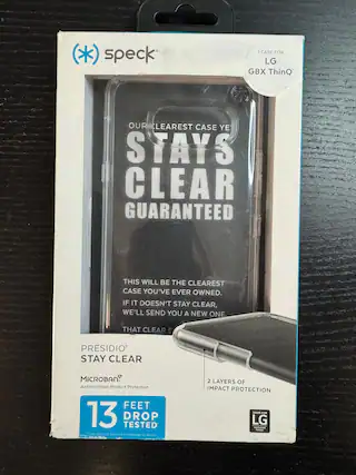 (*) speck
1 CASE FOR LG G8X ThinQ
OUR CLEAR CASE STAYS CLEAR GUARANTEED
THIS WILL BE THE CLEAREST CASE YOU'VE EVER OWNED. IF IT DOESN'T STAY CLEAR, WE'LL SEND YOU A NEW ONE THAT CLEAR
PRESIDIO STAY CLEAR
MICROBAN® Antimicrobial Product Protection
13 FEET DROP TESTED
*Case may not prevent all damage to device
2 LAYERS OF IMPACT PROTECTION
MADE FOR LG