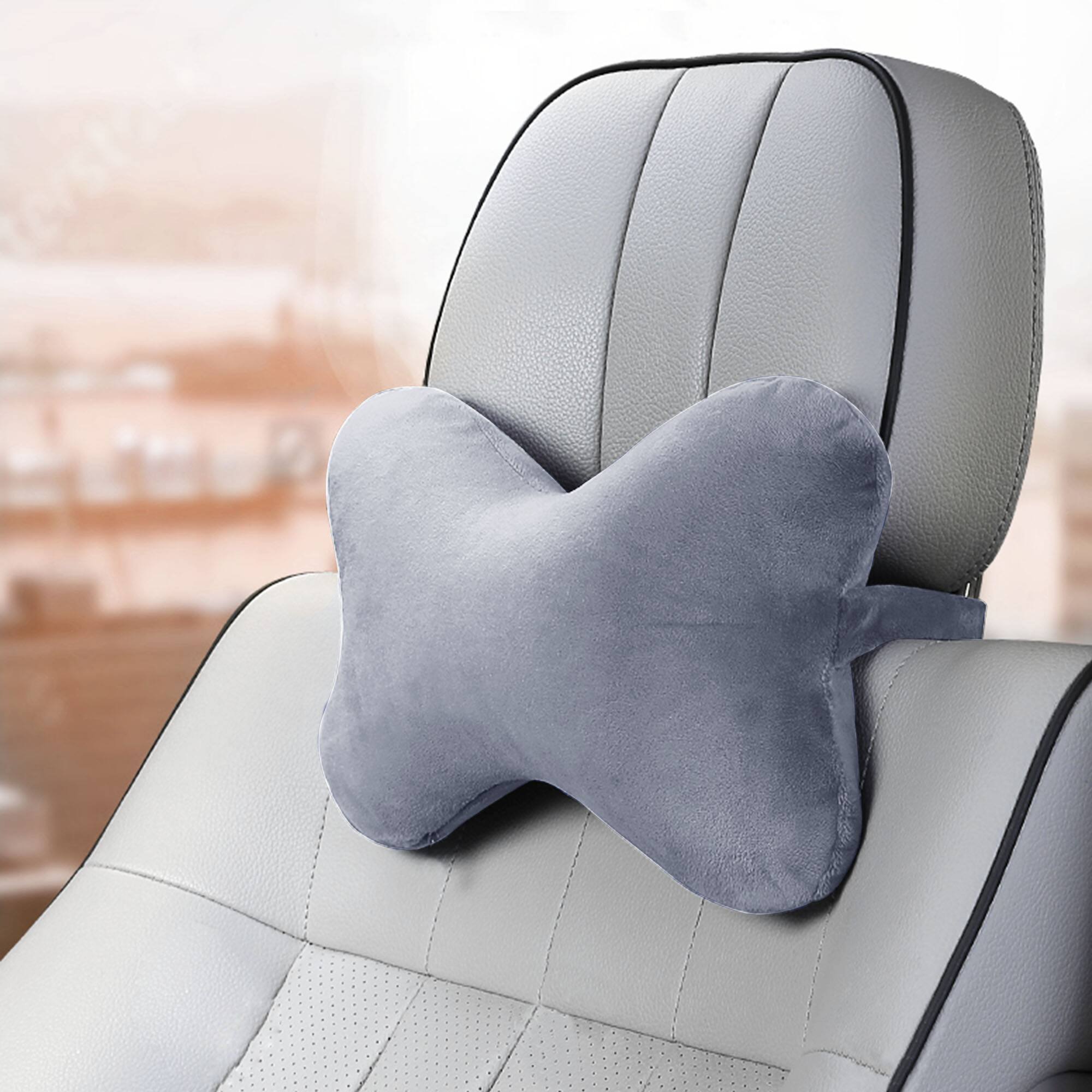 Angle. Oumilen - Bone-Shaped Memory Foam Car Pillow, Gray - Gray.