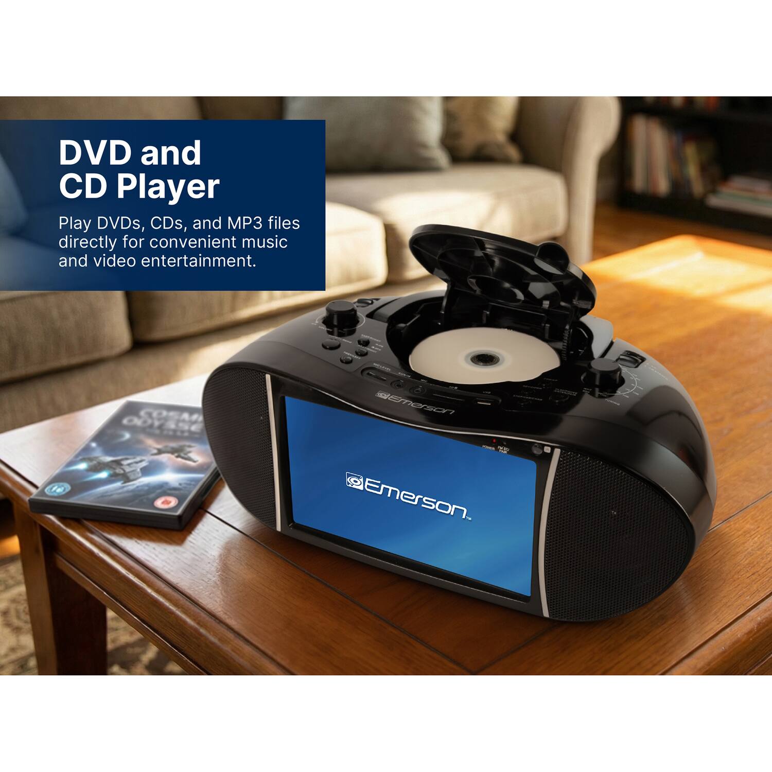 DVD and CD Player

Play DVDs, CDs, and MP3 files directly for convenient music and video entertainment.

COSAB ODYSSE DEmeson - Emerson