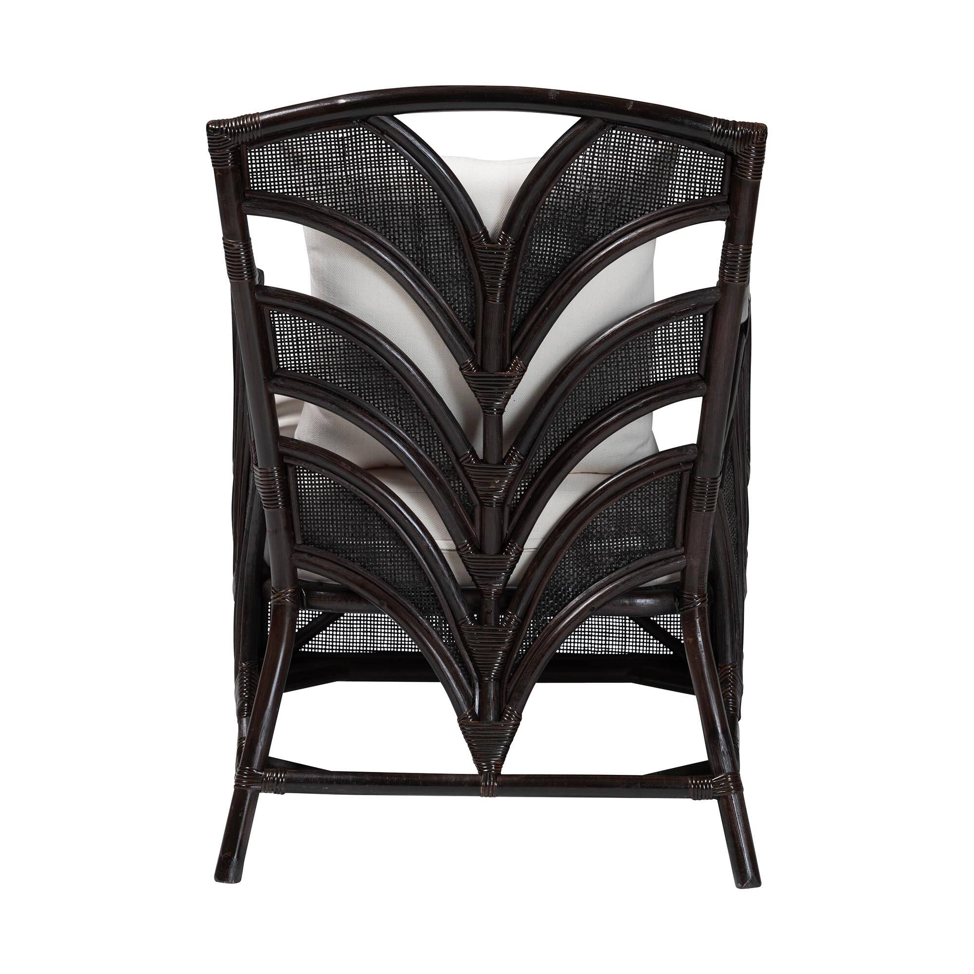 Back. bali & pari - Paden Natural Rattan Armchair - Handwoven Wicker Accent Chair with Banana Leaf Frame for Living Room or Sun Room - Espresso.