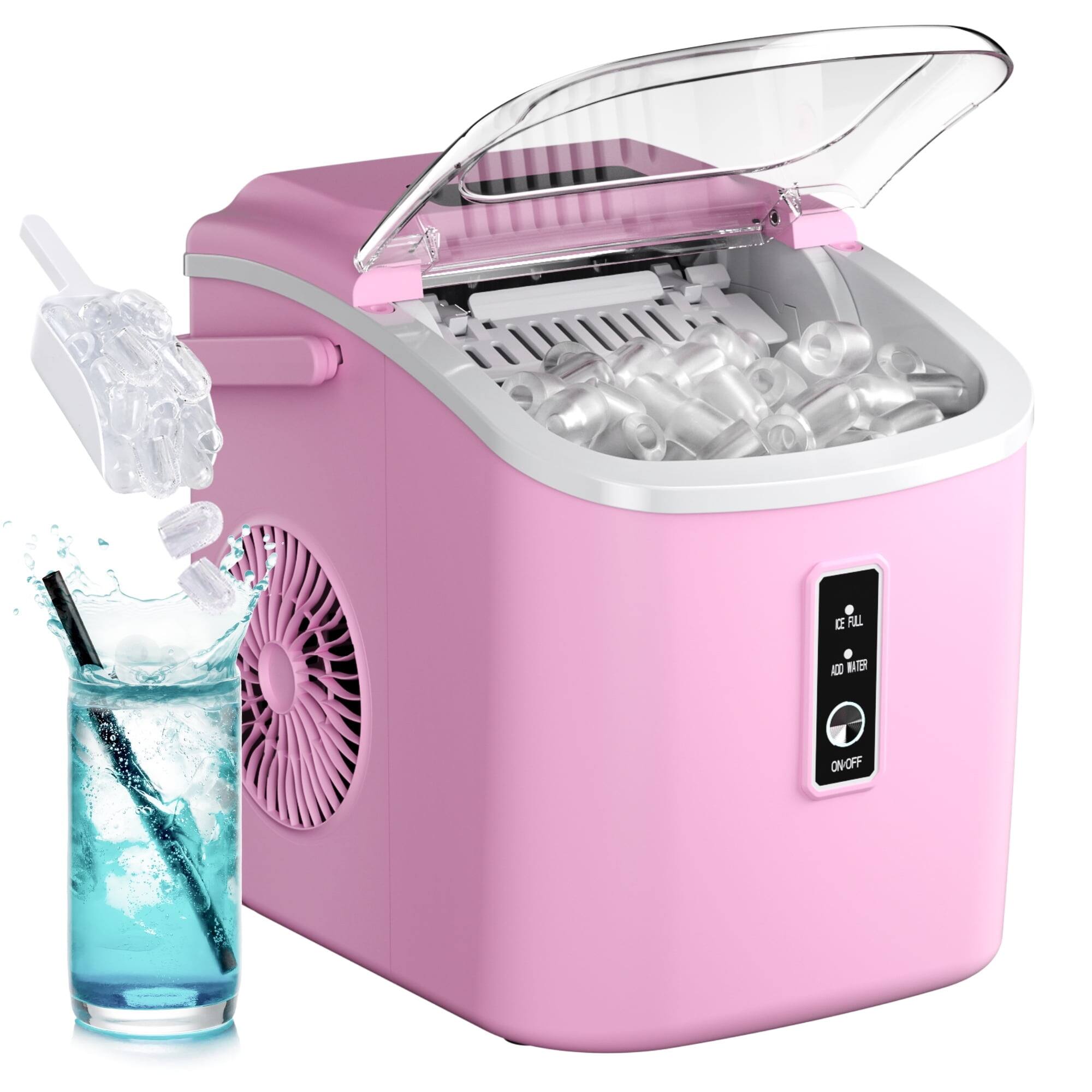 SIMZLIFE - Countertop Ice Maker 26 lbs/Day Portable Self-Cleaning, 9 Bullet Ice in 6 Min - Pink