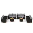 Front. Costway - 8 PCS Wicker Patio Furniture Set with Removable Cushions Storage Coffee Table - Gray,Black.