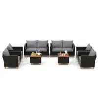 Costway 8 PCS Wicker Patio Furniture Set with Removable Cushions Storage Coffee Table - Gray,Black - Front_Zoom