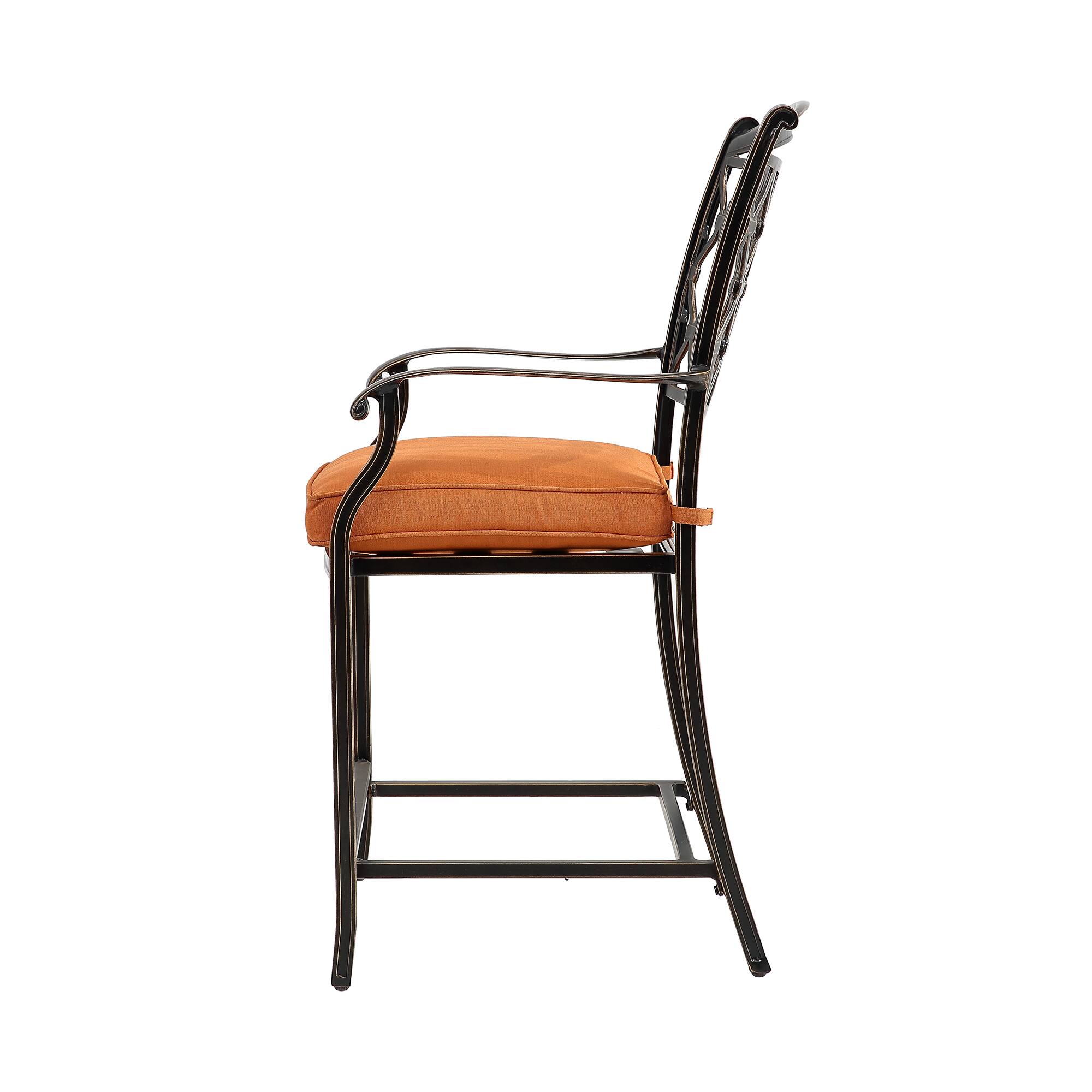 Alt View 2. Mondawe - 6 Pieces Cast Aluminum Diamond-Mesh Curved Backrest Dining Bar High Chairs - Black.