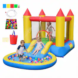 Gymax - Inflatable Bounce House w/ Splash Pool Water Slide & Bouncy Area for Kids - Multicolored