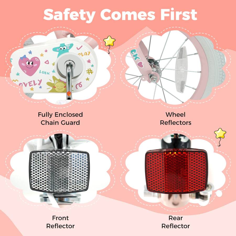Chain Reflectors Costway 14 Inch Kids Bike for Girls Boys Age 3 8 Years with Training ...