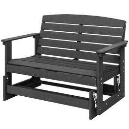 Outsunny - Glider Bench w/ HDPE Slatted Double Rocking Chair - Black