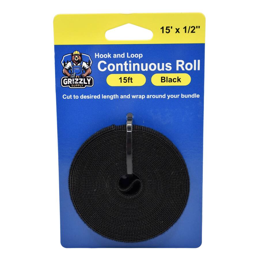 Continous Framework Grizzly Supply 1/2” Hook and Loop Continuous Roll 15ft/roll Black ...