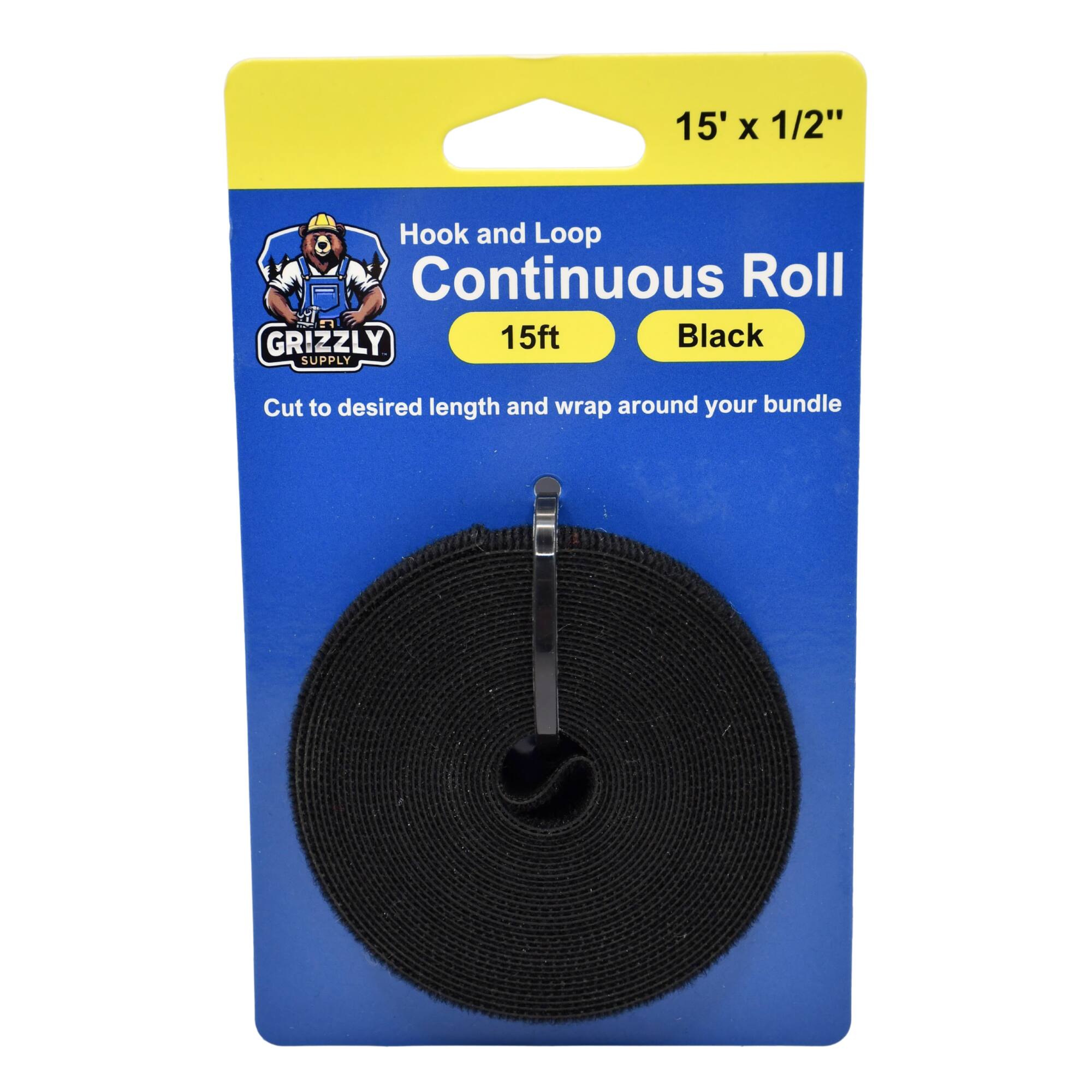 15' x 1/2" Hook and Loop Continuous Roll 15ft Black Cut to desired length and wrap around your bundle